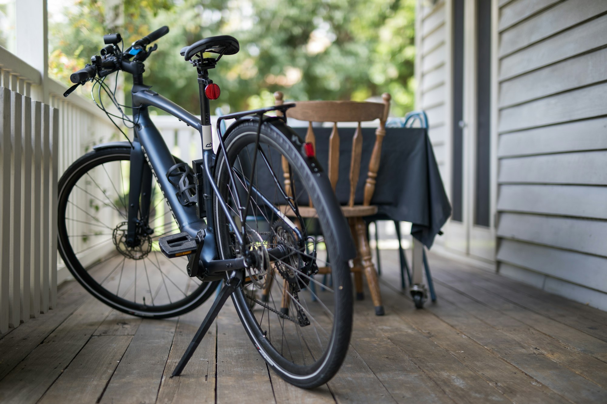 Ebike on porch of house